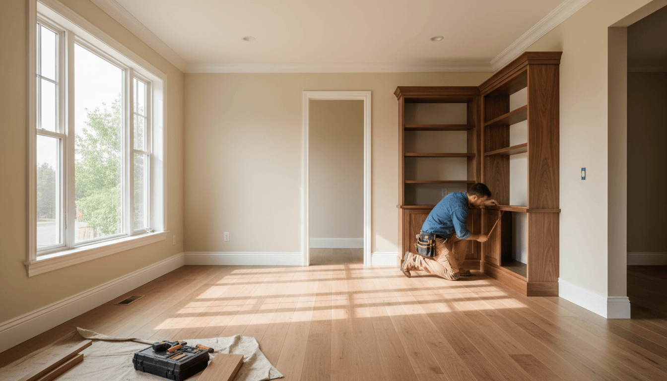 Professional home improvement work being completed in a modern Michigan home interior